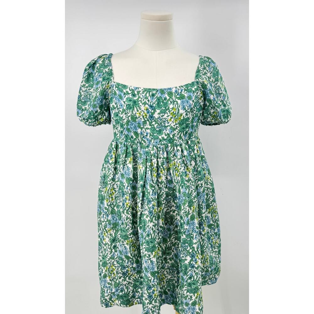 J Crew Green Linen Blend Babydoll Mini Dress Valletta Floral Paisley 6 NWT